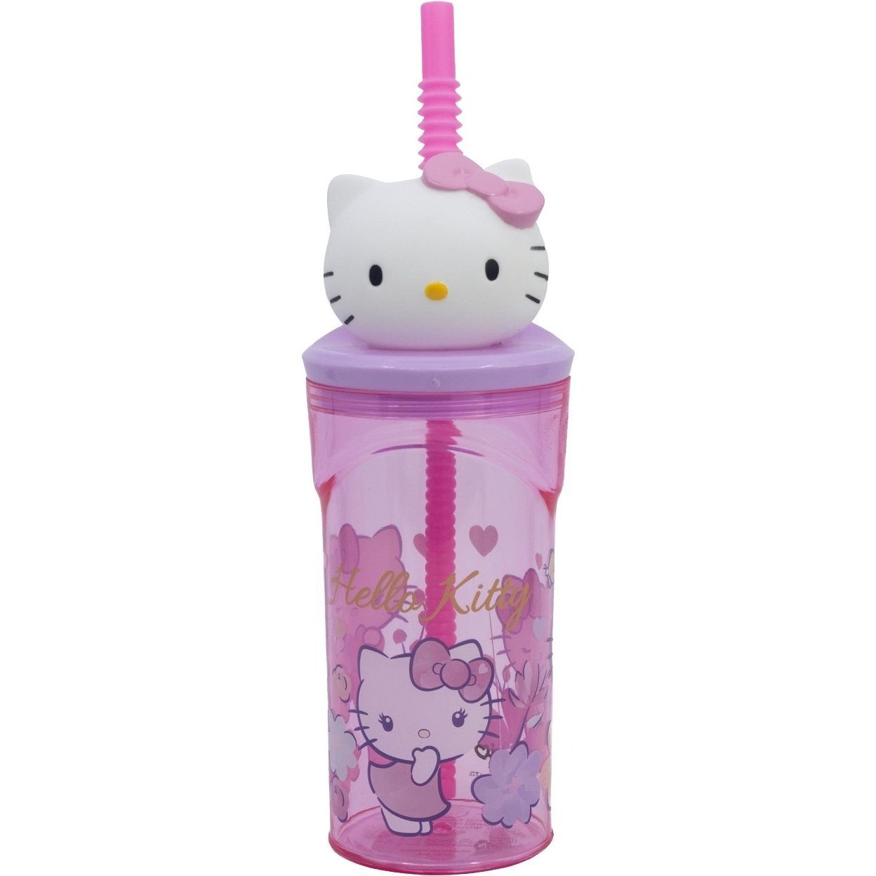 Bicchiere 360ml con Cannuccia e Personaggio 3D HELLO KITTY - Borraccia per Bambini e Ragazzi