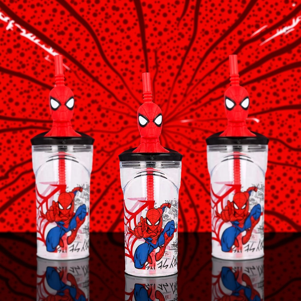 SPIDER - Bicchiere 360ml con Cannuccia e Personaggio 3D per Bambini
