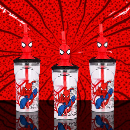 SPIDER - Bicchiere 360ml con Cannuccia e Personaggio 3D per Bambini