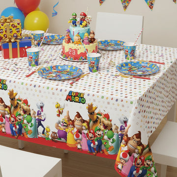 Tovaglia decorazione per compleanno dei bambini e feste a tema, Rettangolare, 120 cm x 180 cm, lavabile MARIO