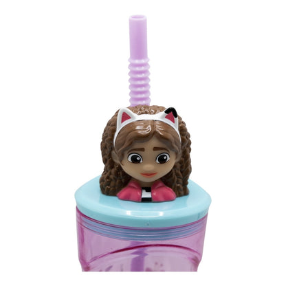 Bicchiere 360ml con Cannuccia e Personaggio 3D Borraccia per Bambini e Ragazzi GABBY