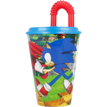 SONIC - Bicchiere ufficiale Per Bambini Con Cannuccia e coperchio Riutilizzabile - 430 ml
