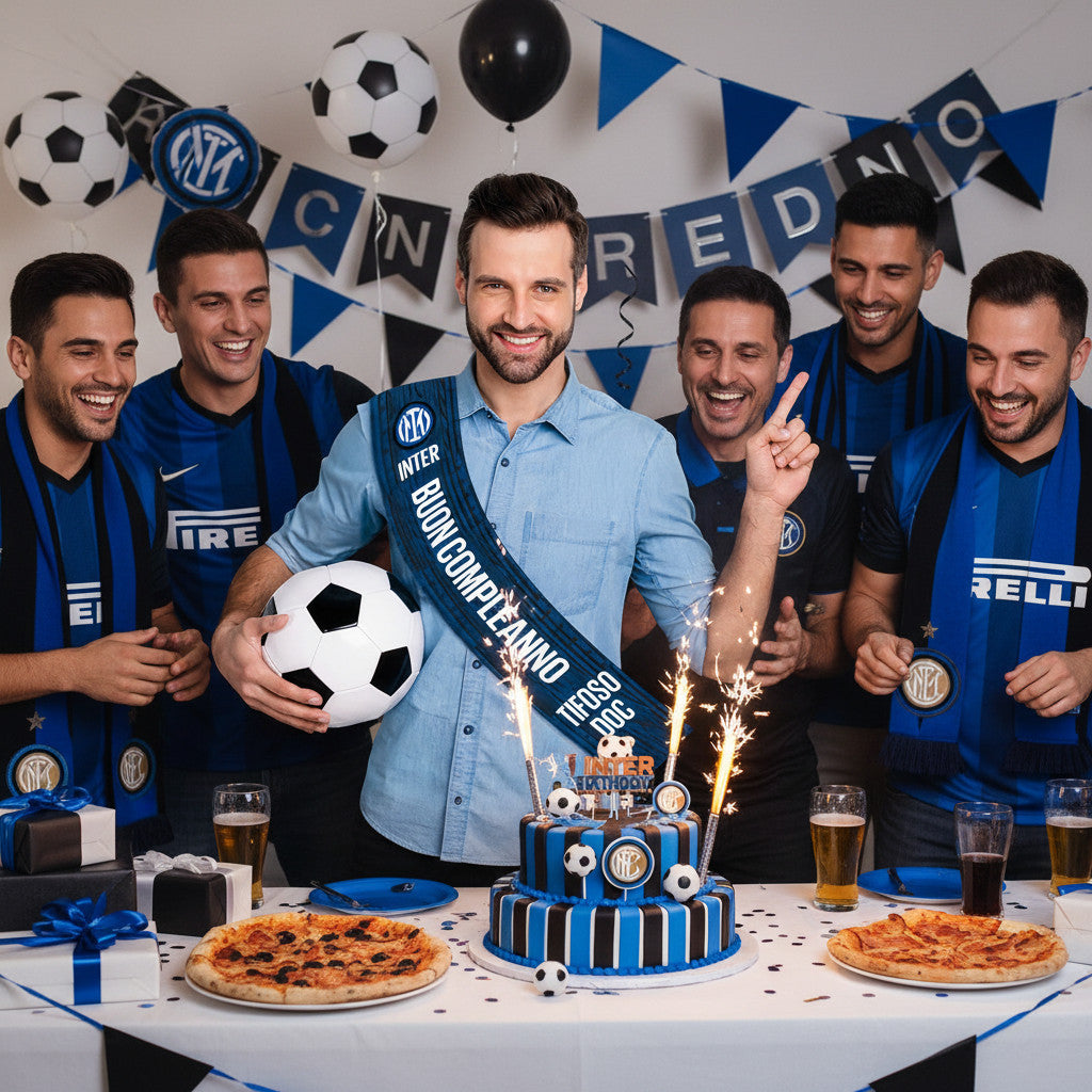 Fascia Ufficiale Festa Buon Compleanno per Tifoso Calcio 7,5 x 152 cm poliestere