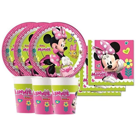 Kit Festa 8 Persone Set Tavola Addobbi Party Compleanno con 8 Piatti, 8 Bicchieri e tovaglioli (Minnie Mouse)
