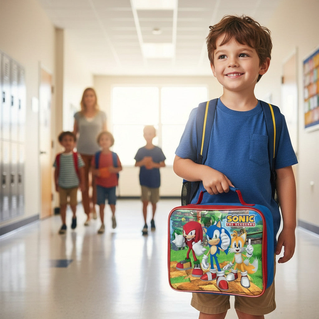 Borsa Termica Rettangolare Impermeabile Porta Pranzo per Bambini Sonic The Hedgehog con Manico - Gadget Scuola