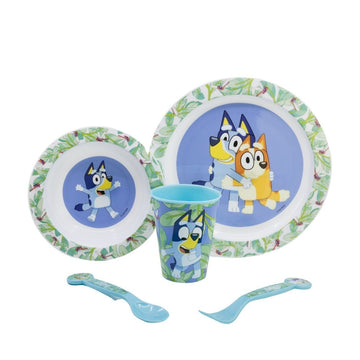 Set di stoviglie riutilizzabile per bambini bicolore – Set composto da 5 pezzi: Piatto, ciotola, bicchieri e posate per 