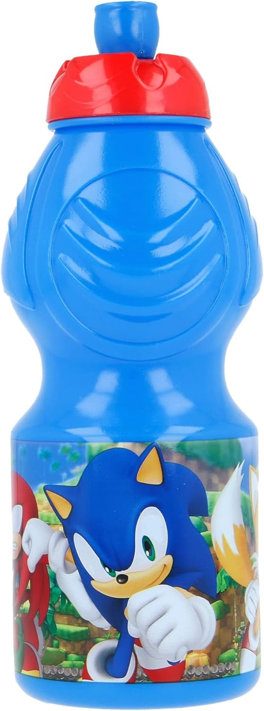 SONIC Borraccia Originale Sega Sonic in plastica  bambini da 400 ml senza BPA e tappo antigoccia, fascia antiscivolo e forma ergonomica.