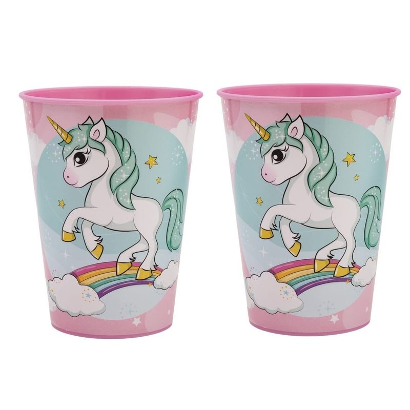 Set 2 Bicchieri per Bambini 260 ml in plastica Senza BPA Regalo per Ragazzi (Unicorno)