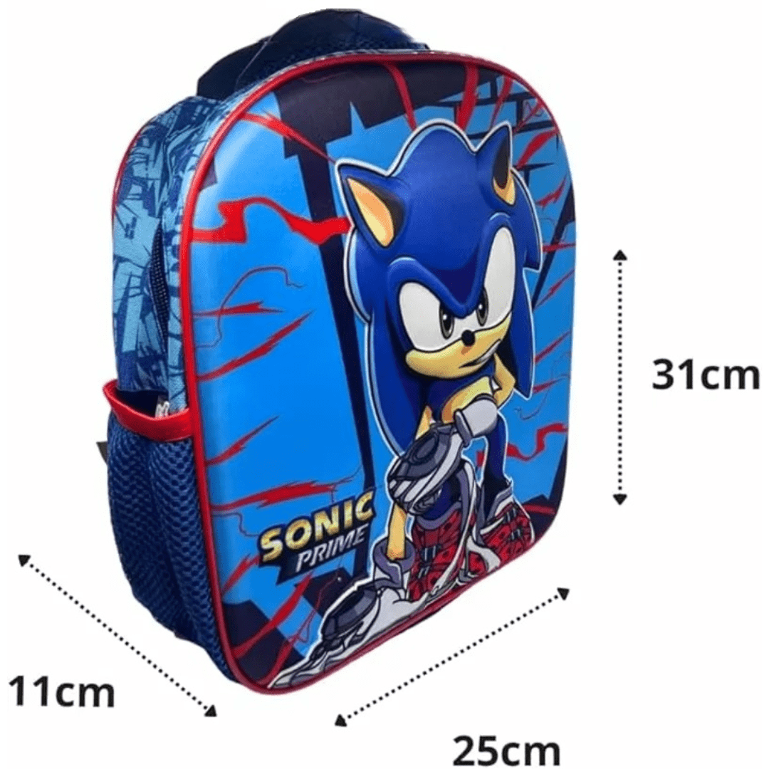 SONIC - Zaino 3D Bambino per Scuola e Asilo Tempo Libero - Design Pratico e Capiente con sacca per borraccia