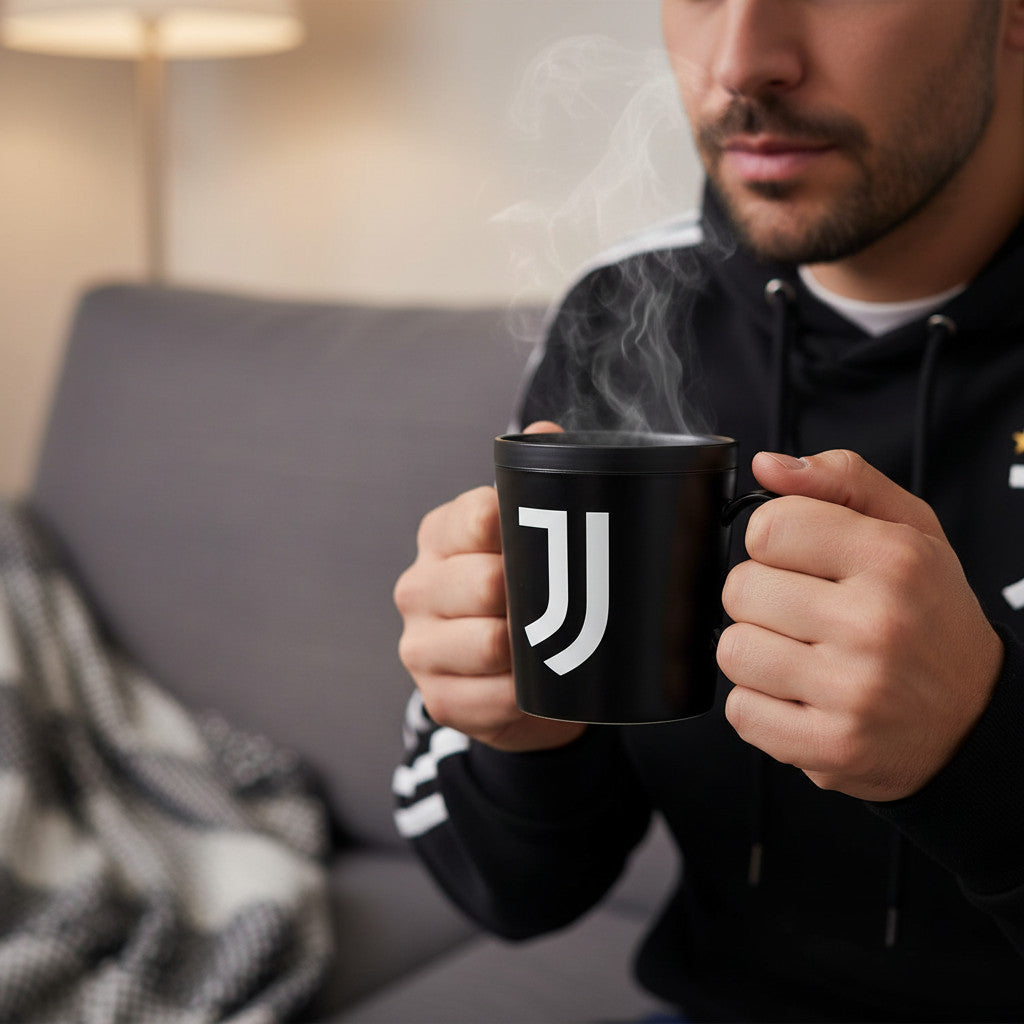 Tazza Ufficiale Bicchiere in plastica 360ml per Microonde con manico Tifoso Calcio colazione Made in Italy NERO