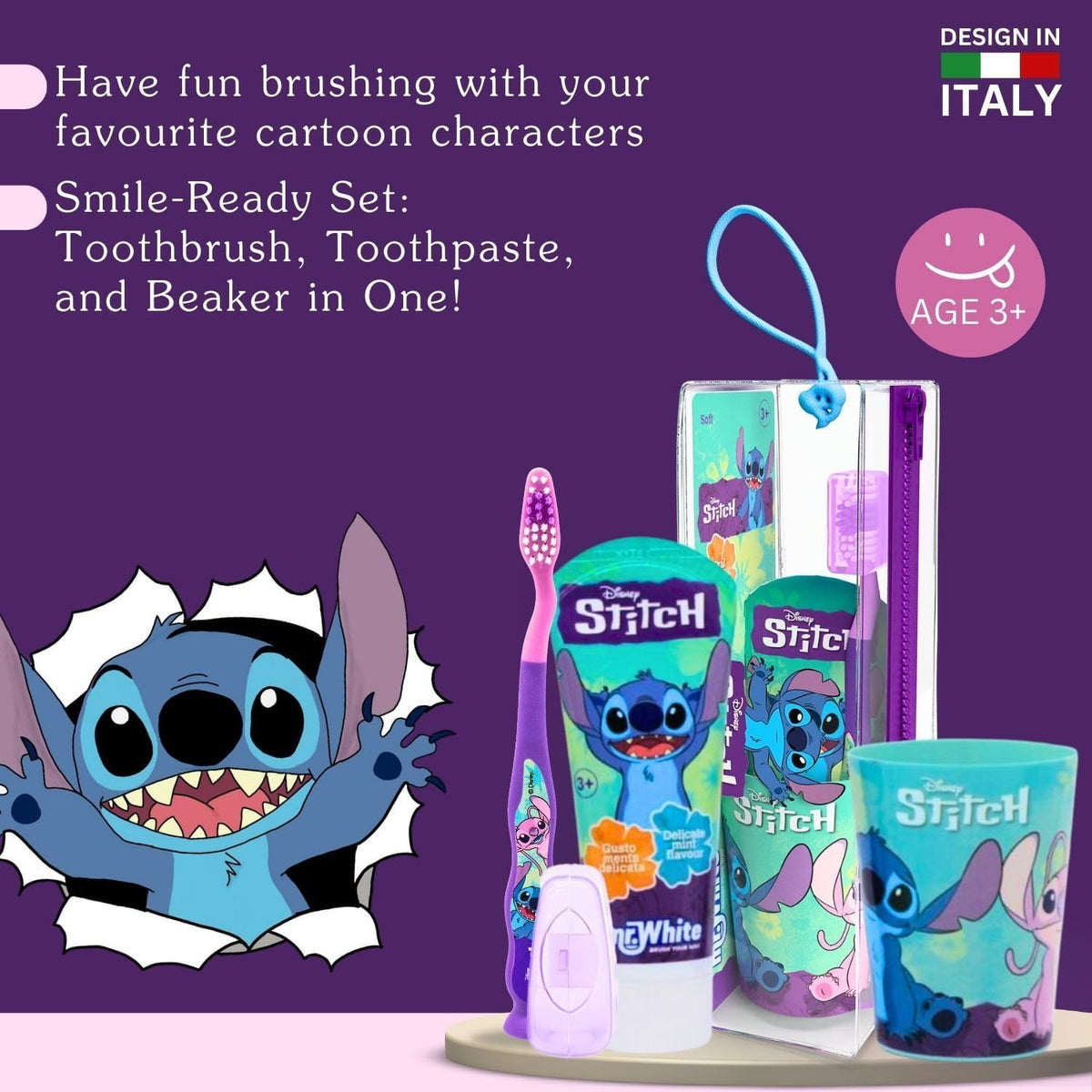 Pochette Astuccio SET 3 pezzi con Bicchiere, Spazzolino e Dentifricio da ML 75 - Idea Regalo - Igiene orale per Bambini