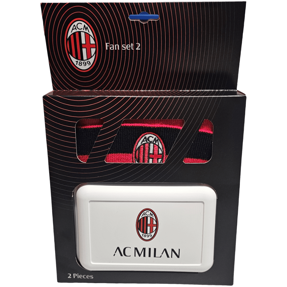 Set Regalo Cappello + Porta Merenda in confezione regalo Tifoso Senza BPA Berretto e Portamerenda per Ragazzi Prodotto Ufficiale (MILAN)