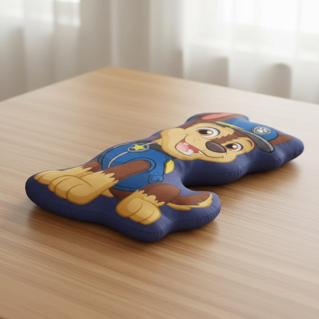 Paw Patrol Cuscino Sagomato Chase 3D, Cuscino Peluche Morbido per Bambini in Microfibra, 35 x 22 cm, 3