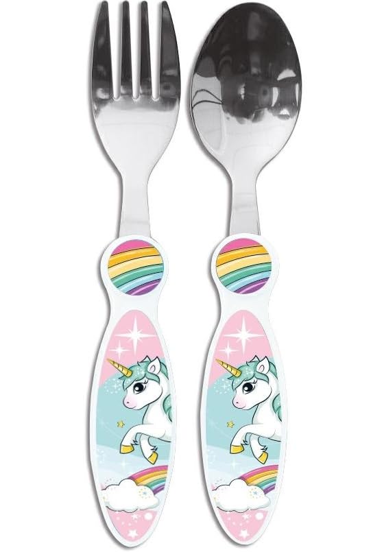 UNICORNO | Set Posate  Bambini in Acciaio Inossidabile - Forchetta e Cucchiaio (Unicorno)
