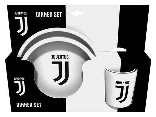 Kit Set Regalo 3 pezzi Piatto fondo + Piatto piano +Tazza in confezione regalo Tifoso Senza BPA  Ragazzi Prodotto Ufficiale  JUVENTUS (Confezione regalo)