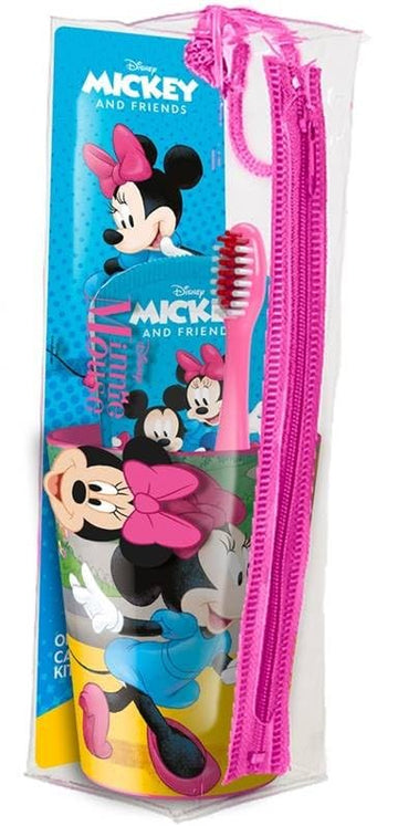 Il beauty case Minnie Mouse contiene spazzolino da denti con tappo di protezione, ventosa, manico co