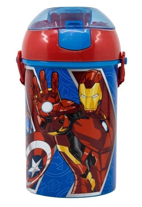 Borraccia Pop UP 450 ml con Tracolla e chiusura Tappo  Bambini Scuola (Avengers)