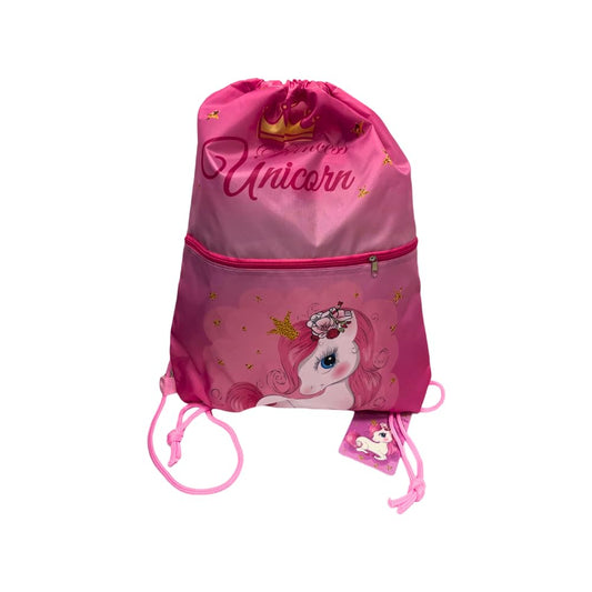 Sacca Sportiva con manici e tasca  Bambino, Borsa Coulisse Zaino  Asilo, Palestra, Piscina, Viaggio, Portascarpe (Unicorno)