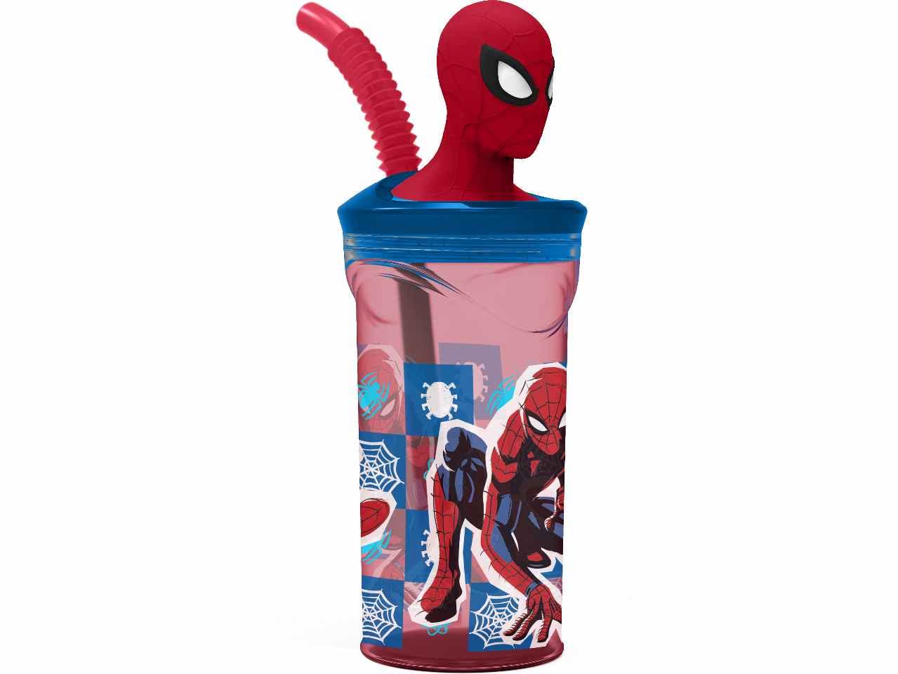 Bicchiere 360ml con Cannuccia e Personaggio 3D Spiderman Bambini BPA Free