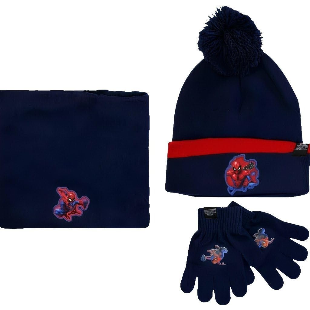 Set 3 Pezzi Cappello Sciarpa Guanti Spiderman Bambini Taglia Unica
