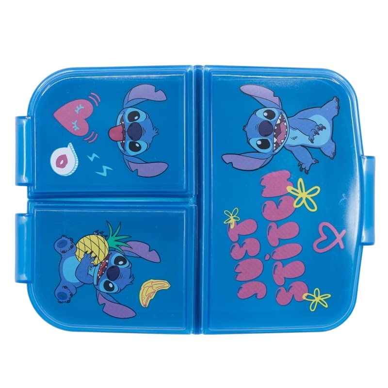 Porta Merenda Scuola con 3 scomparti Portamerenda in Plastica Bambini Pranzo Launch Box - BPA Free (Stitch)