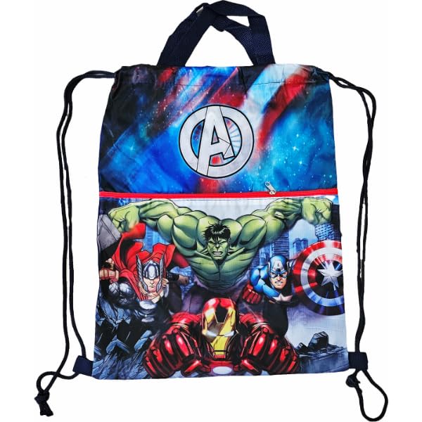 Sacca Sportiva con manici e tasca  Bambino, Borsa Coulisse Zaino  Asilo, Palestra, Piscina, Viaggio, Portascarpe ( AVENGERS Hulk)
