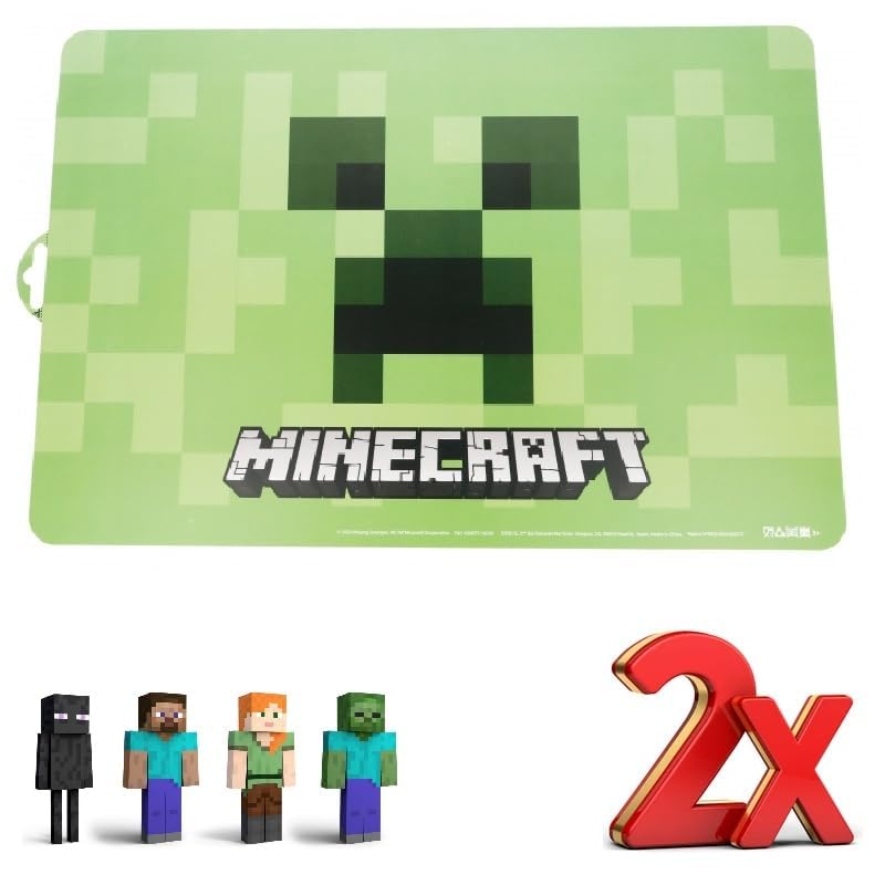 2 Pezzi Tovaglietta Americana Plastificata Sottopiatto Colazione Pranzo Bambini MINECRAFT