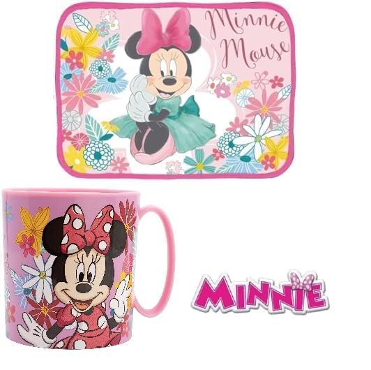 Set Colazione Merenda 2 Pezzi con Tovaglietta Ripiegabile Morbida Sottopiatto Pieghevole e Tazza Bicchiere 350ml  Microonde  MINNIE MOUSE