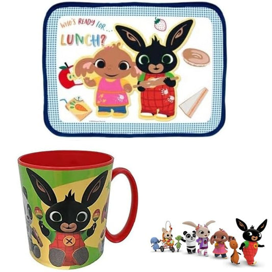 Set Merenda Colazione 2 Pezzi con Tovaglietta Ripiegabile Morbida Sottopiatto Pieghevole e Tazza Bicchiere 350ml  Microonde (BING)