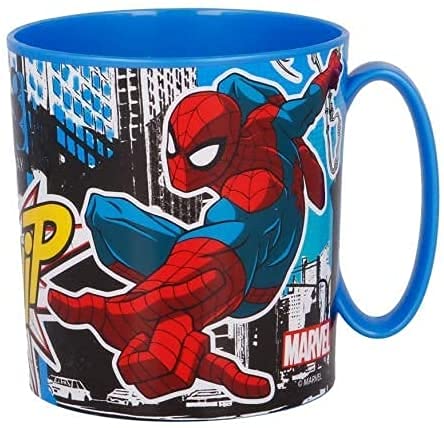 Tazza Bicchiere in plastica 350ml  Microonde con manico Bambini colazione BPA-free (Spiderman)