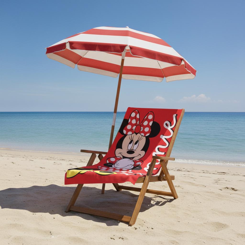 Telo Mare Asciugamano da spiaggia e piscina in microfibra CM. 140X70 asciugatura rapida, ultra morbido ( Minnie Mouse Re