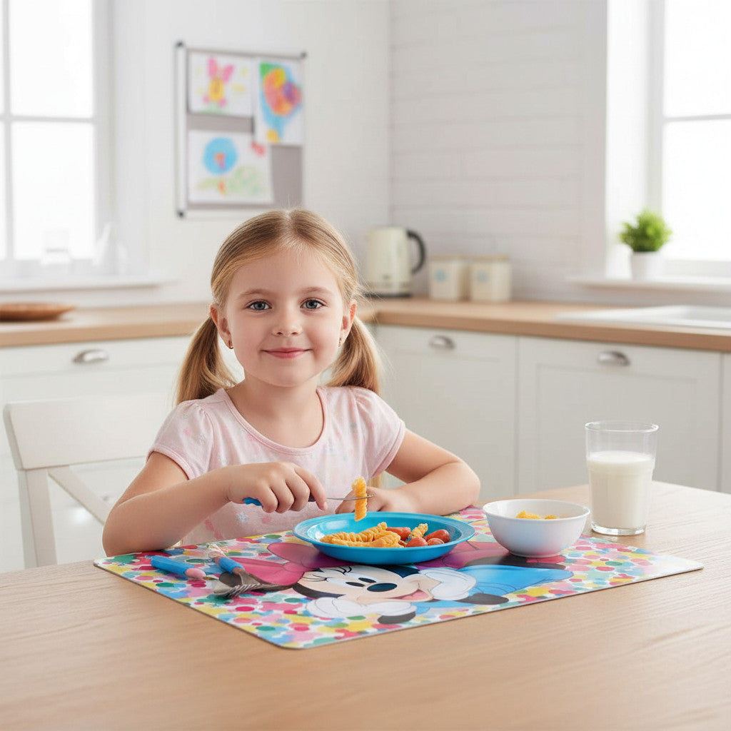 MINNIE MOUSE - 2 pezzi Tovaglietta Ufficiale Americana Plastificata Sottopiatto per colazione e pranzo Bambini Scuola TOPOLINA