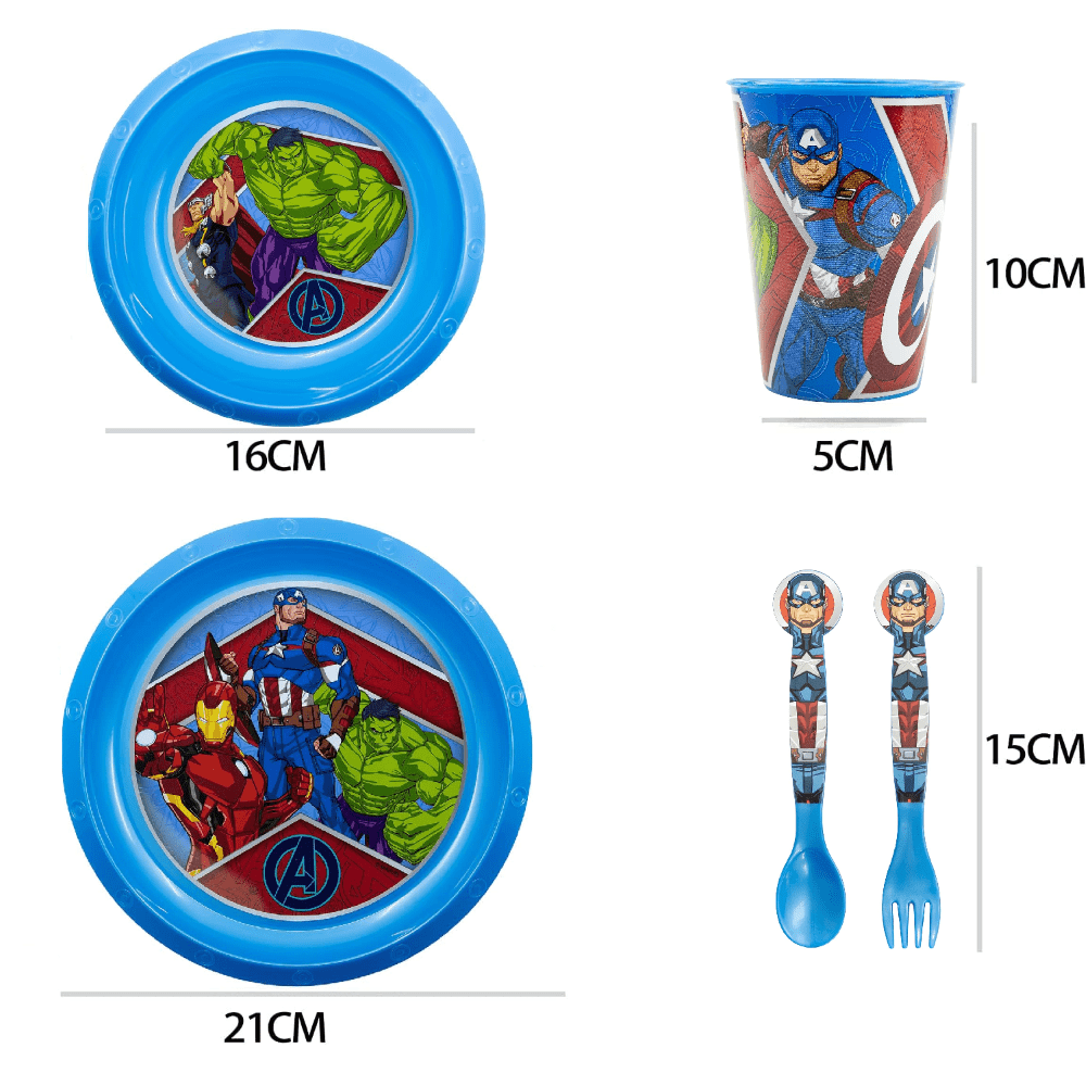HULK - Set di stoviglie riutilizzabile per bambini bicolore – Set composto da 5 pezzi: Piatto, ciotola, bicchieri e posate per bambini e bebé