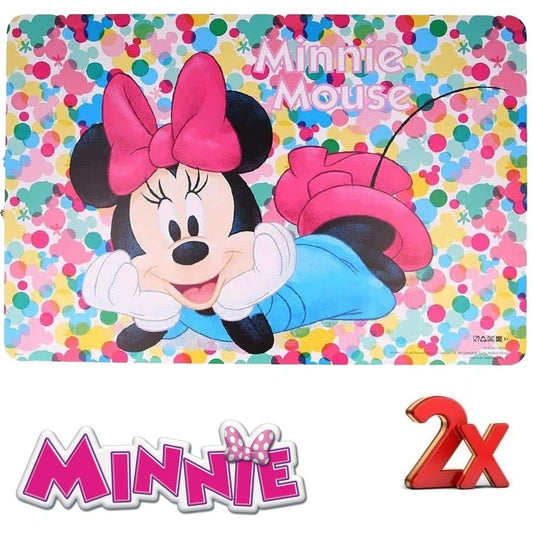 MINNIE MOUSE - 2 pezzi Tovaglietta Ufficiale Americana Plastificata Sottopiatto per colazione e pranzo Bambini Scuola TOPOLINA