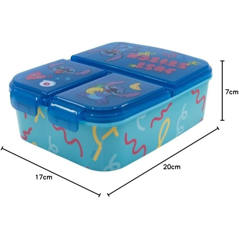 Porta Merenda Scuola con 3 scomparti Portamerenda in Plastica Bambini Pranzo Launch Box - BPA Free (Stitch)