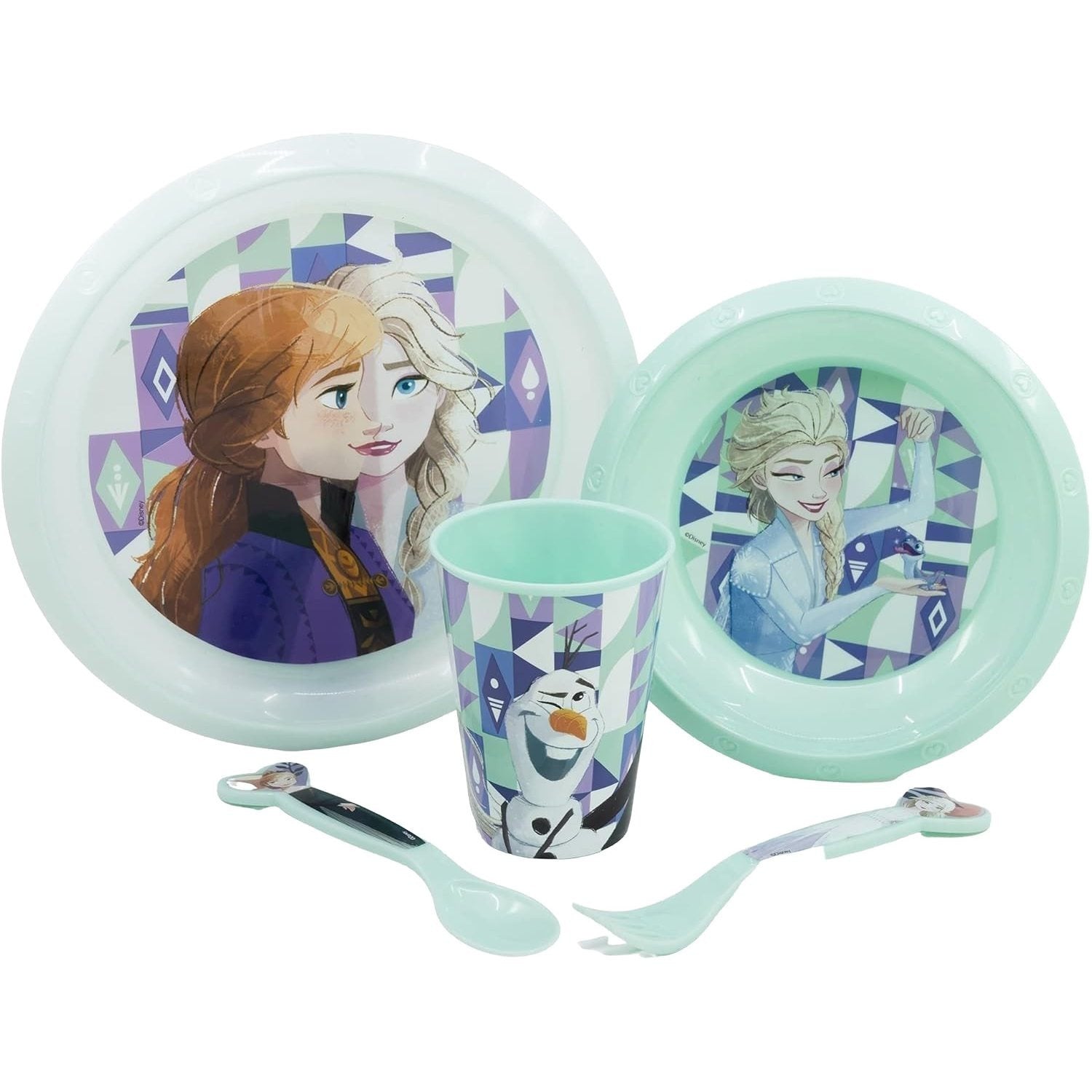 Set di stoviglie riutilizzabile per bambini bicolore – Set composto da 5 pezzi: Piatto, ciotola, bicchieri e posate per bambini e bebé