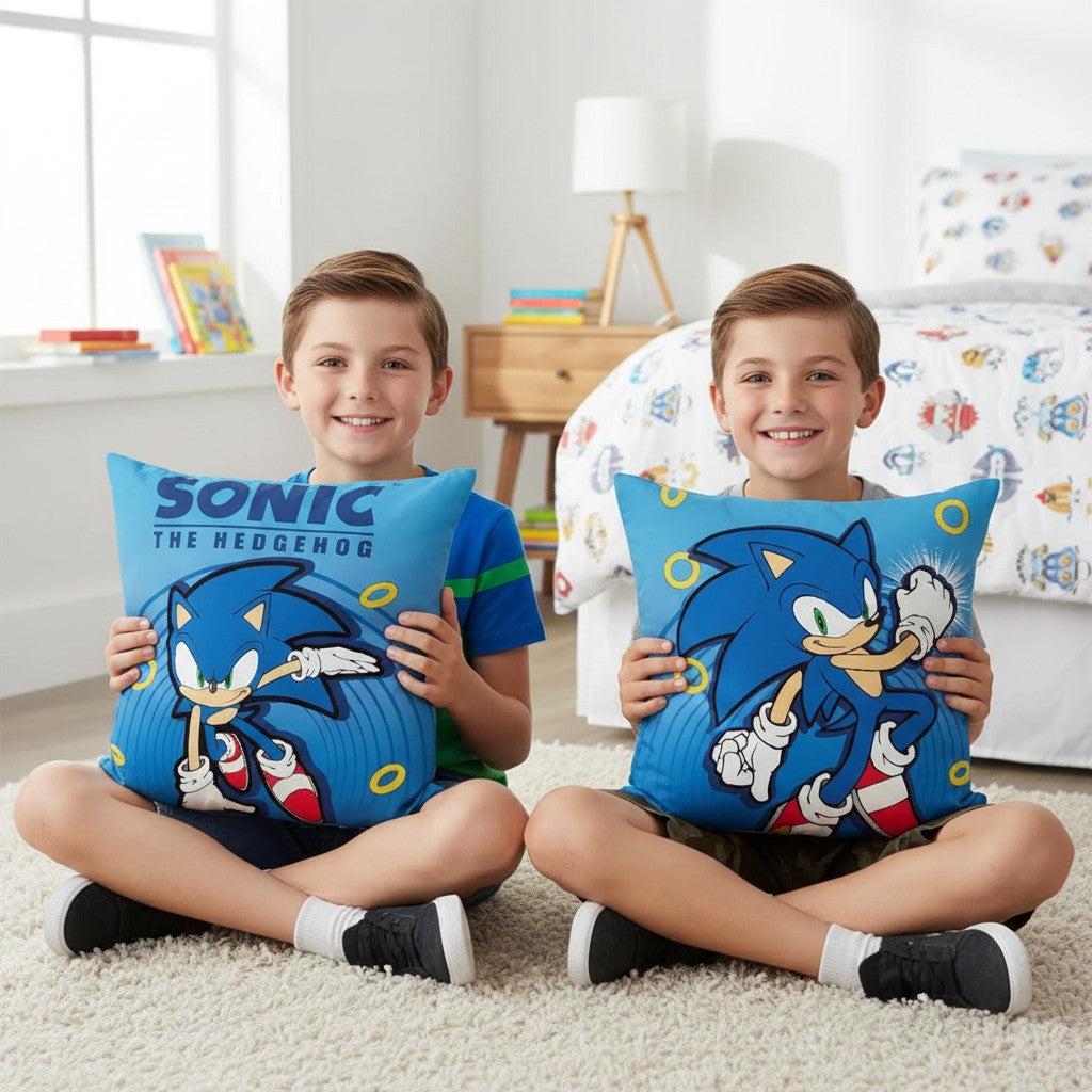 SONIC - Cuscino Ufficiale Arredo 40x40 cm morbido con imbottitura 100% poliestere per cameretta bambini e ragazzi