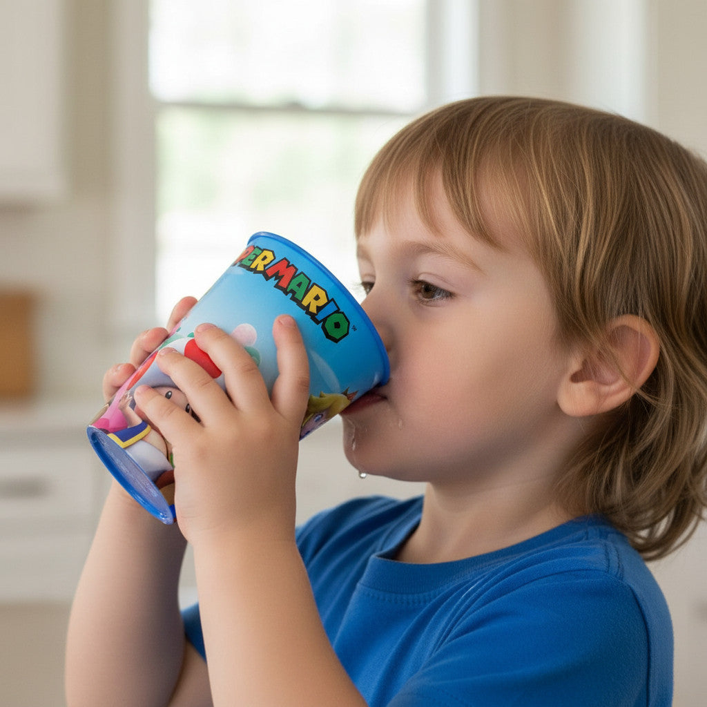 Set 2 Bicchieri per Bambini 260 ml in plastica Regalo per Ragazzi - Adatto per lavastoglie e microonde MARIO