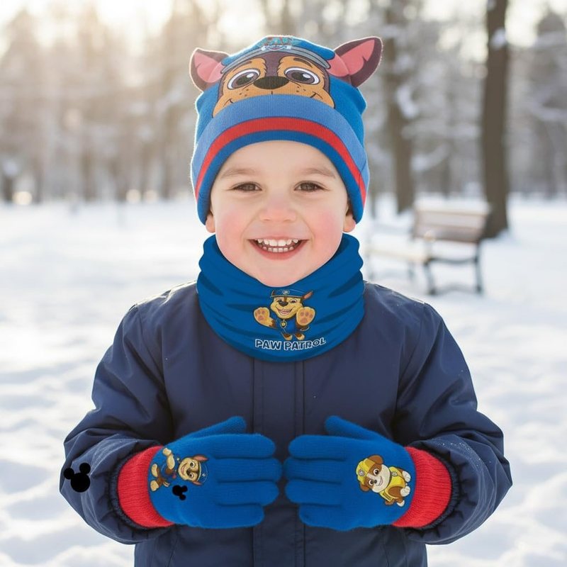 Set 3 Pezzi Paw Patrol Cappello Scaldacollo Guanti Bambini Taglia Unica