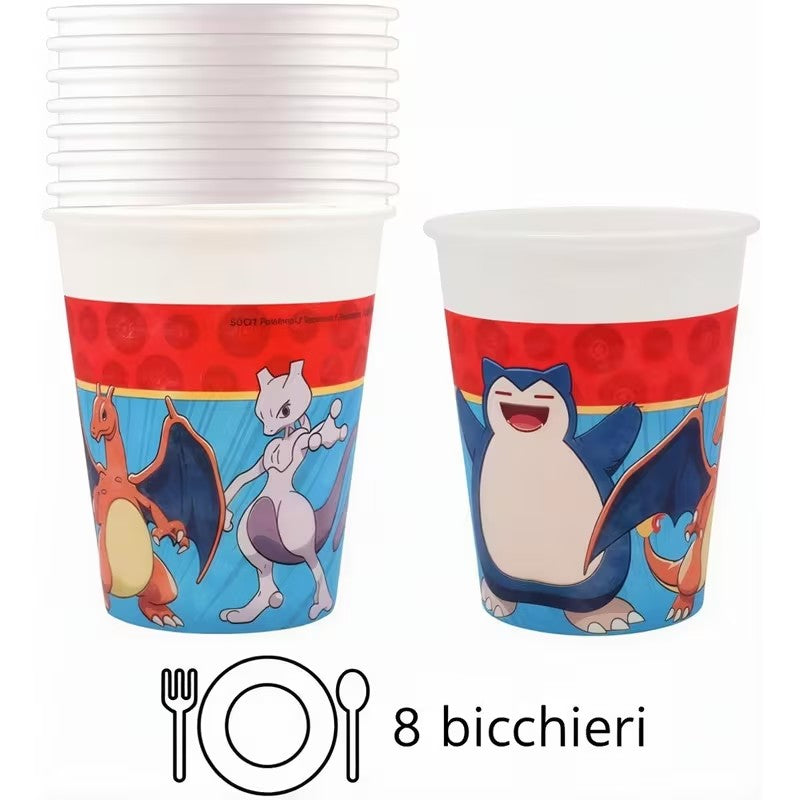 Pokemon Set Festa 8 persone | Stoviglie Monouso Piatti, Bicchieri, Tovaglioli compleanno bambini