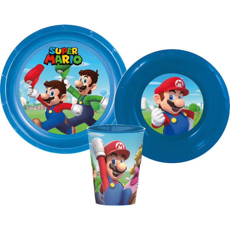Set stoviglie Super Mario 3 pezzi piatto ciotola bicchiere bambini