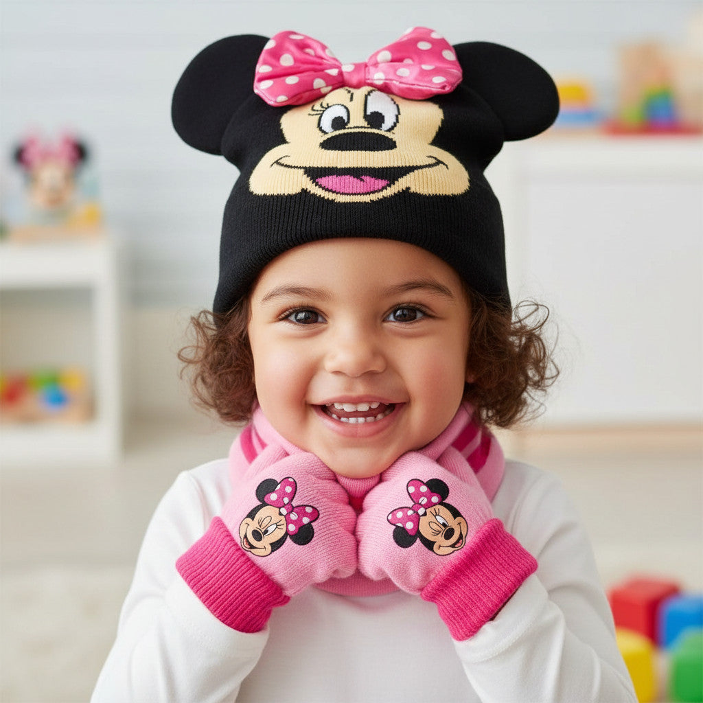 Set 3 Pezzi Minnie Mouse Cappello Guanti Scaldacollo Bambini Taglia Unica