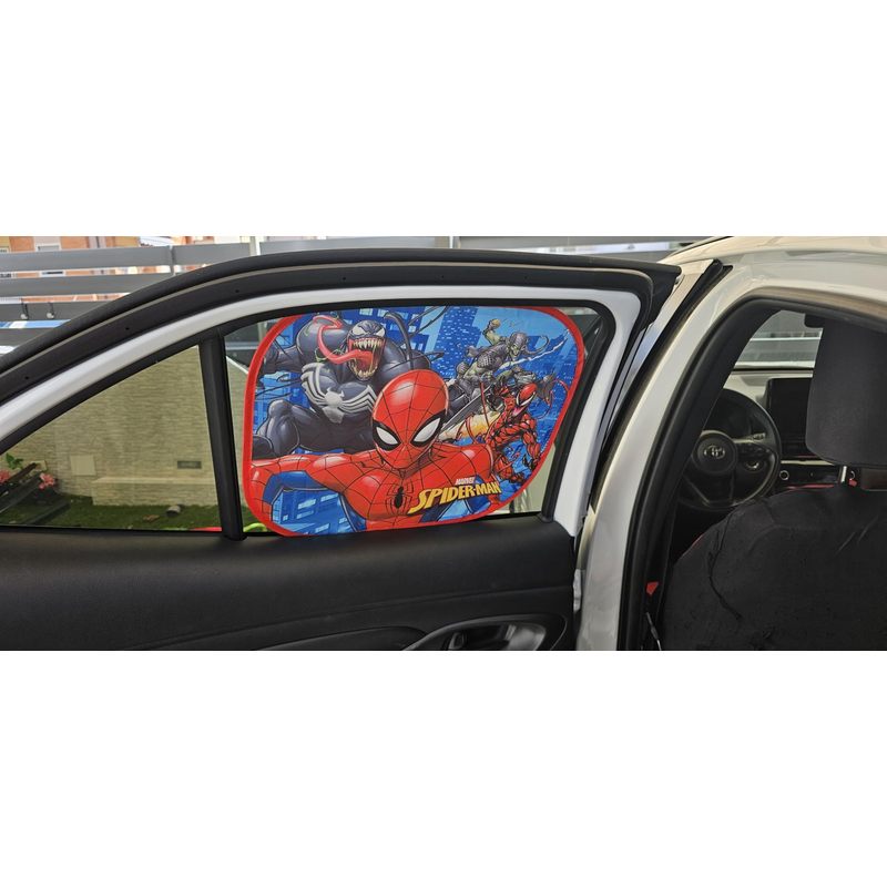 Coppia di Tendine Laterali Parasole Auto Bambini con Ventose (SPIDERMAN)