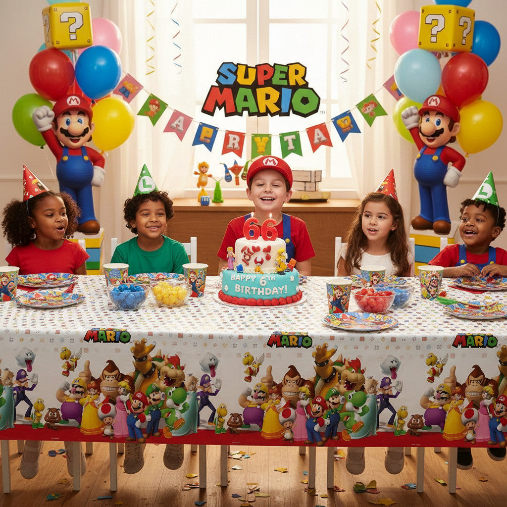 Tovaglia decorazione per compleanno dei bambini e feste a tema, Rettangolare, 120 cm x 180 cm, lavabile MARIO