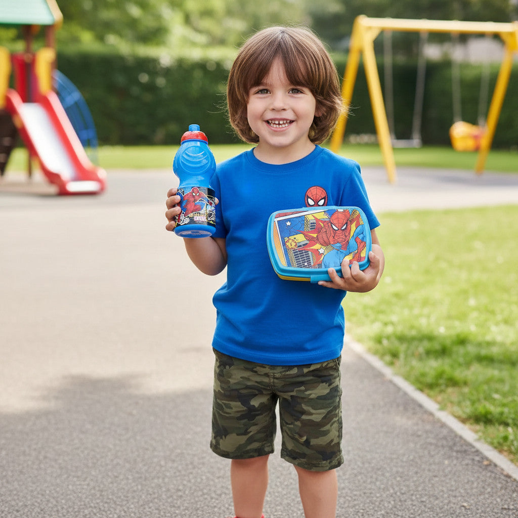Set Pranzo Scuola 2 Pezzi Portamerenda e Borraccia in Plastica Bambini Bambino Merenda Launch Box - BPA Free (Spiderman)