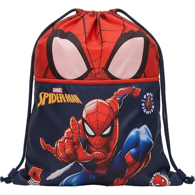 SPIDERMAN - Sacca Sportiva con manici e tasca per Bambino, Borsa Coulisse Zaino per Asilo, Palestra, Piscina, Viaggio, P