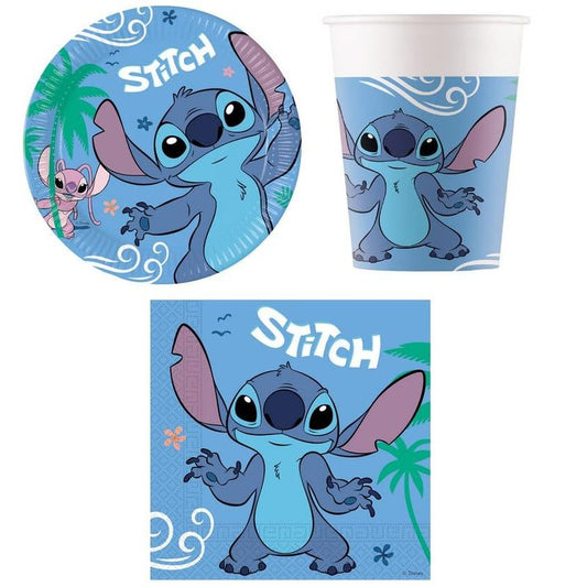STITCH - Kit Festa 8 Persone Set Tavola Addobbi Party Compleanno con 8 Piatti, 8 Bicchieri e 20 tovaglioli