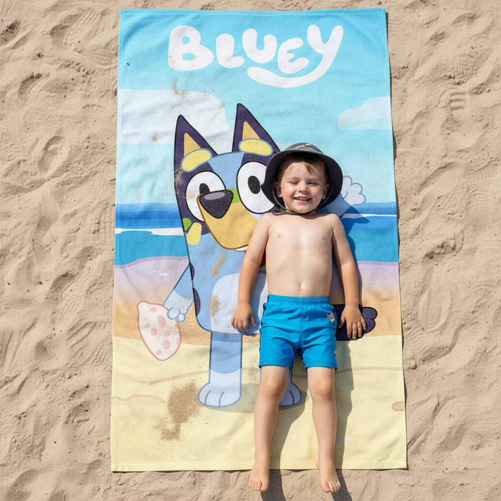 BLUEY - Telo Mare Asciugamano da spiaggia e piscina in microfibra CM. 140X70 asciugatura rapida, morbido