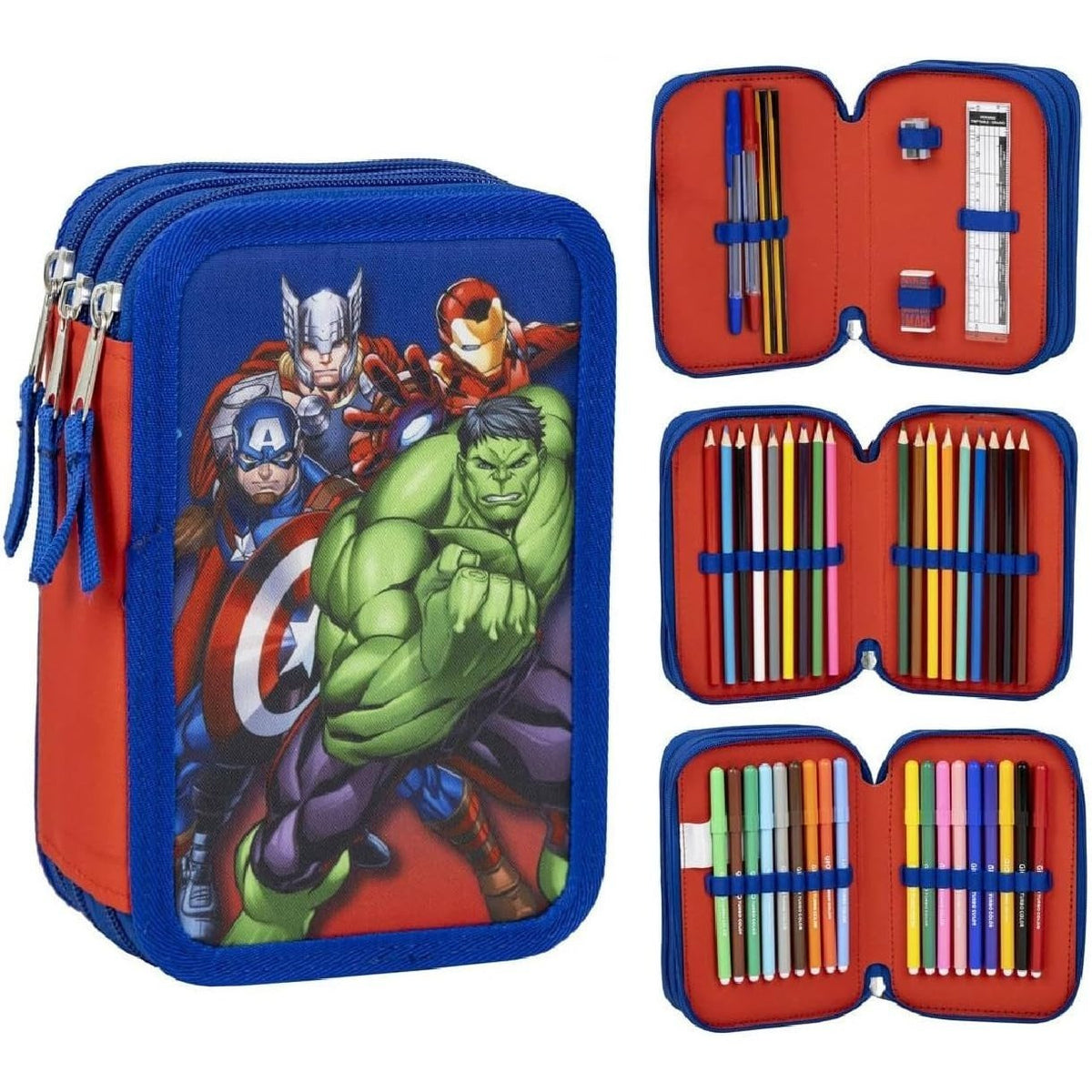 Portapenne Astuccio Triplo Borsellino Scuola e Asilo per Bambini e Ragazzi HULK Supereroi
