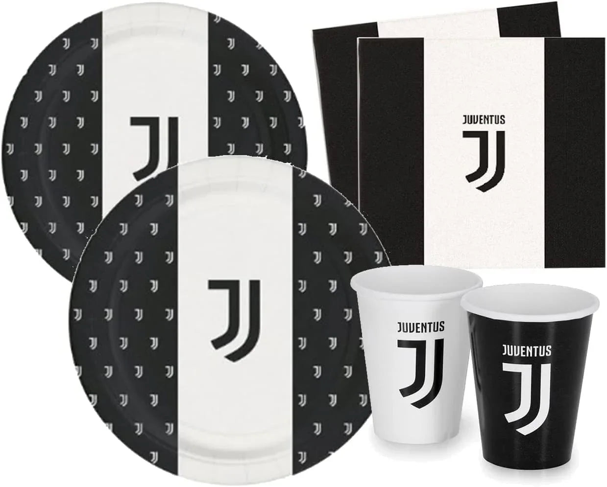 Kit Festa 8 Persone Set Tavola Addobbi Party Compleanno con 8 Piatti, 8 Bicchieri e 20 tovaglioli -  JUVENTUS